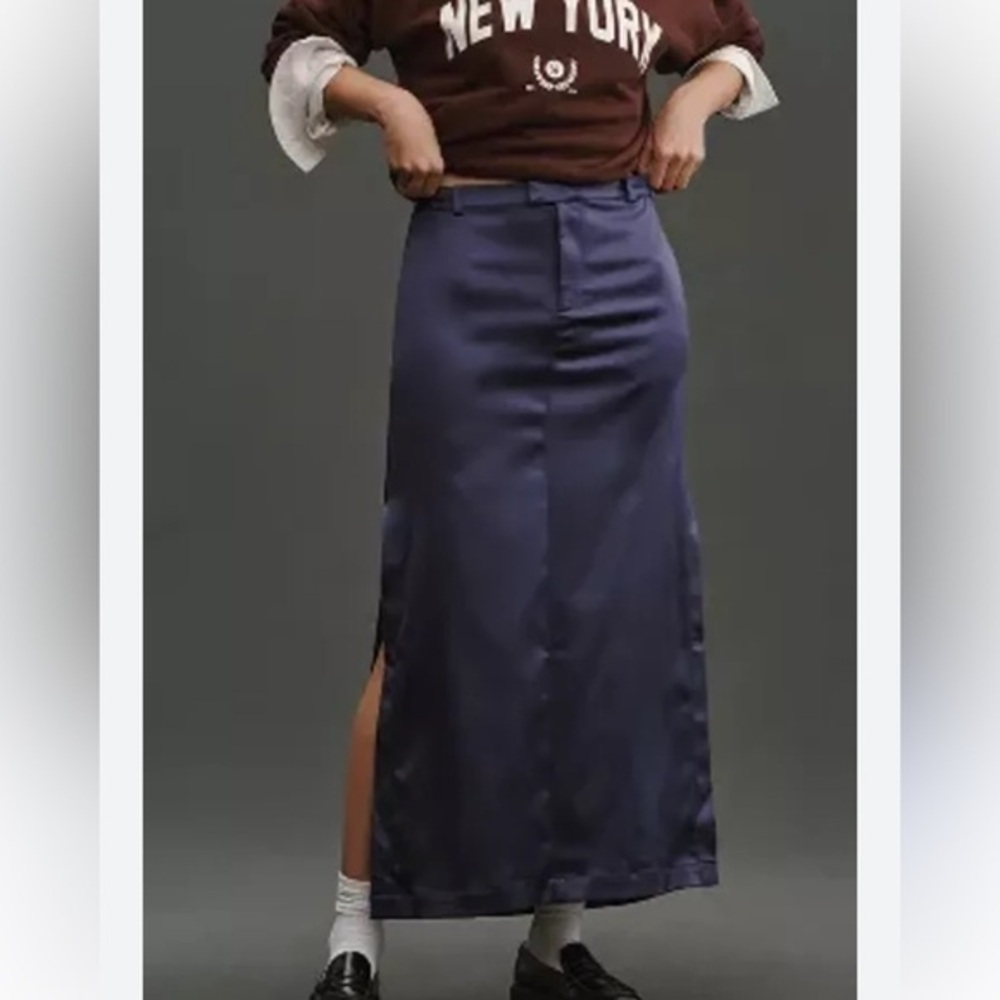 NWT ANTHRO X MAEVE 2 Sateen Trouser Skirt in navy with pockets